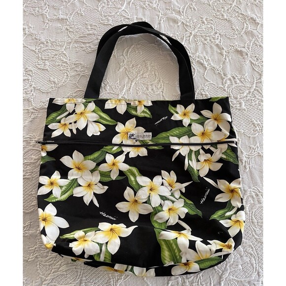 Local Design Hawaii Reversible Tote Flowers Leaves Large Zipper Bag Souvenir USA - Picture 1 of 12
